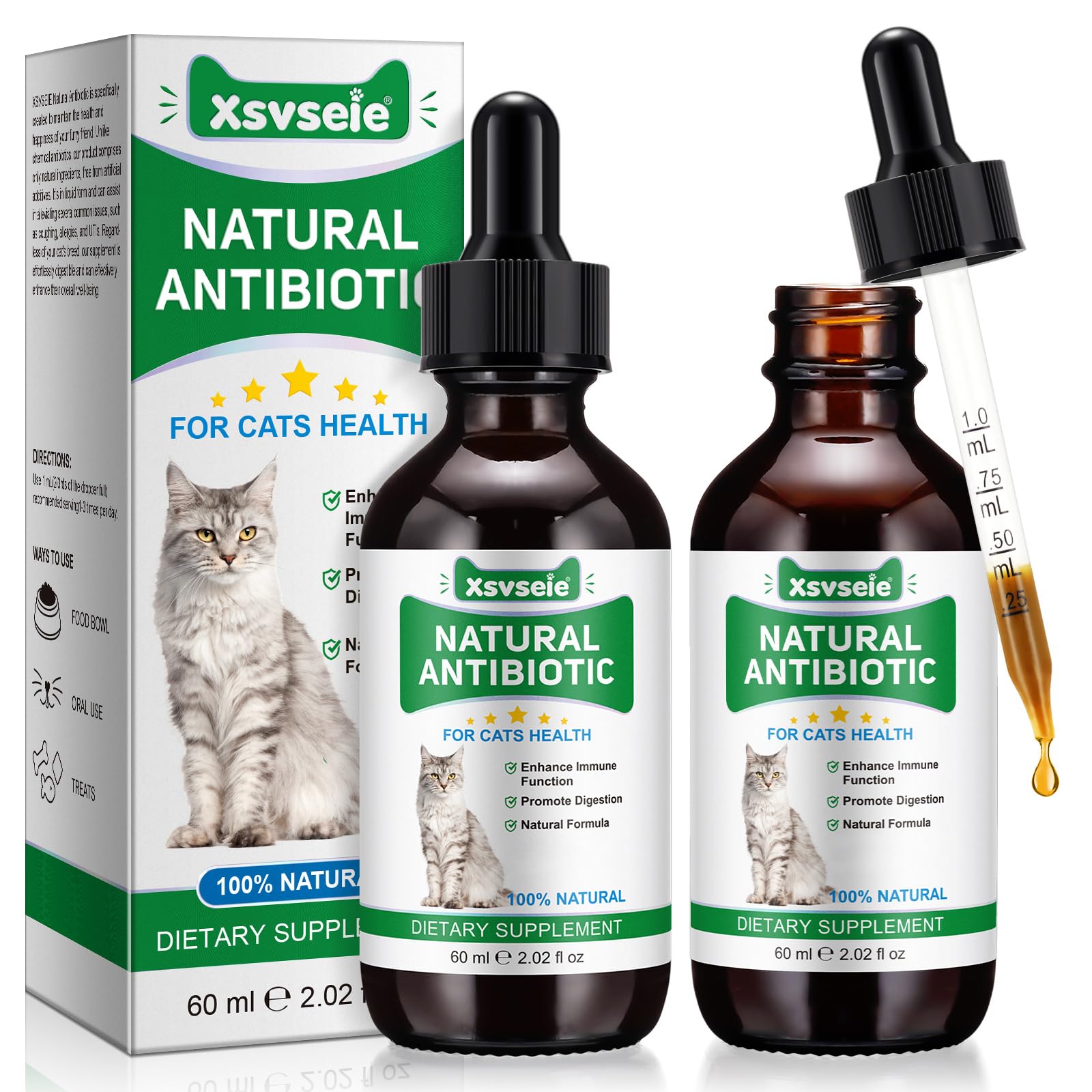 Antibióticos para Gatos, 2PCS Antibióticos Naturales para Gatos, Antibiotics for Cats, Suplementos para Gatos,apoya inmunológico y Gatos Alivio de Alergias,Suministros de Salud Gatos