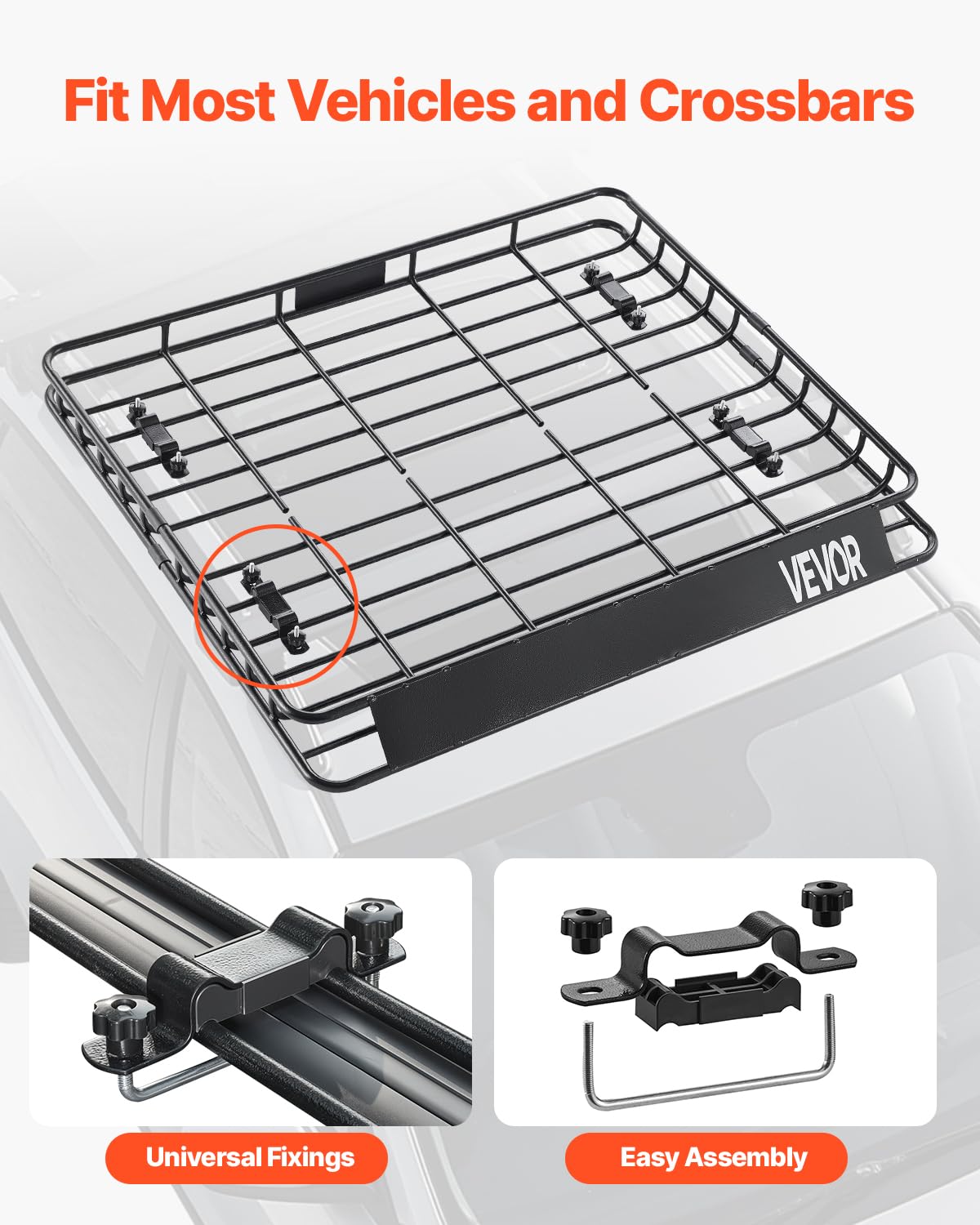 VEVOR Dachgepäckträgerkorb Autodachkorb (1095 x 1270 x 105 mm) universeller Dachgepäckträger aus rostfreiem legiertem Stahl mit 68 kg Max. Tragkraft, Autodach-Gepäckträger für SUV LKW