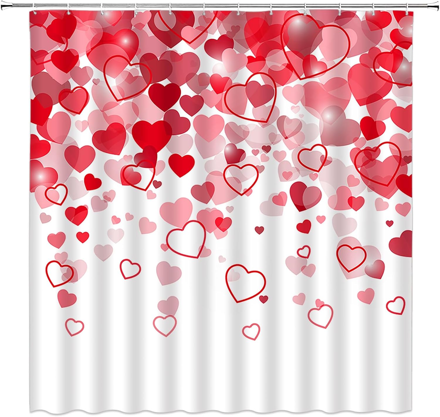 Valentine's Day Shower Curtain Red Pink Falliing Sweet Heart Modern Romantic Love Sign for Lover Couple Creative 70" Wx96 H Bathroom Decor Curtain with Hooks