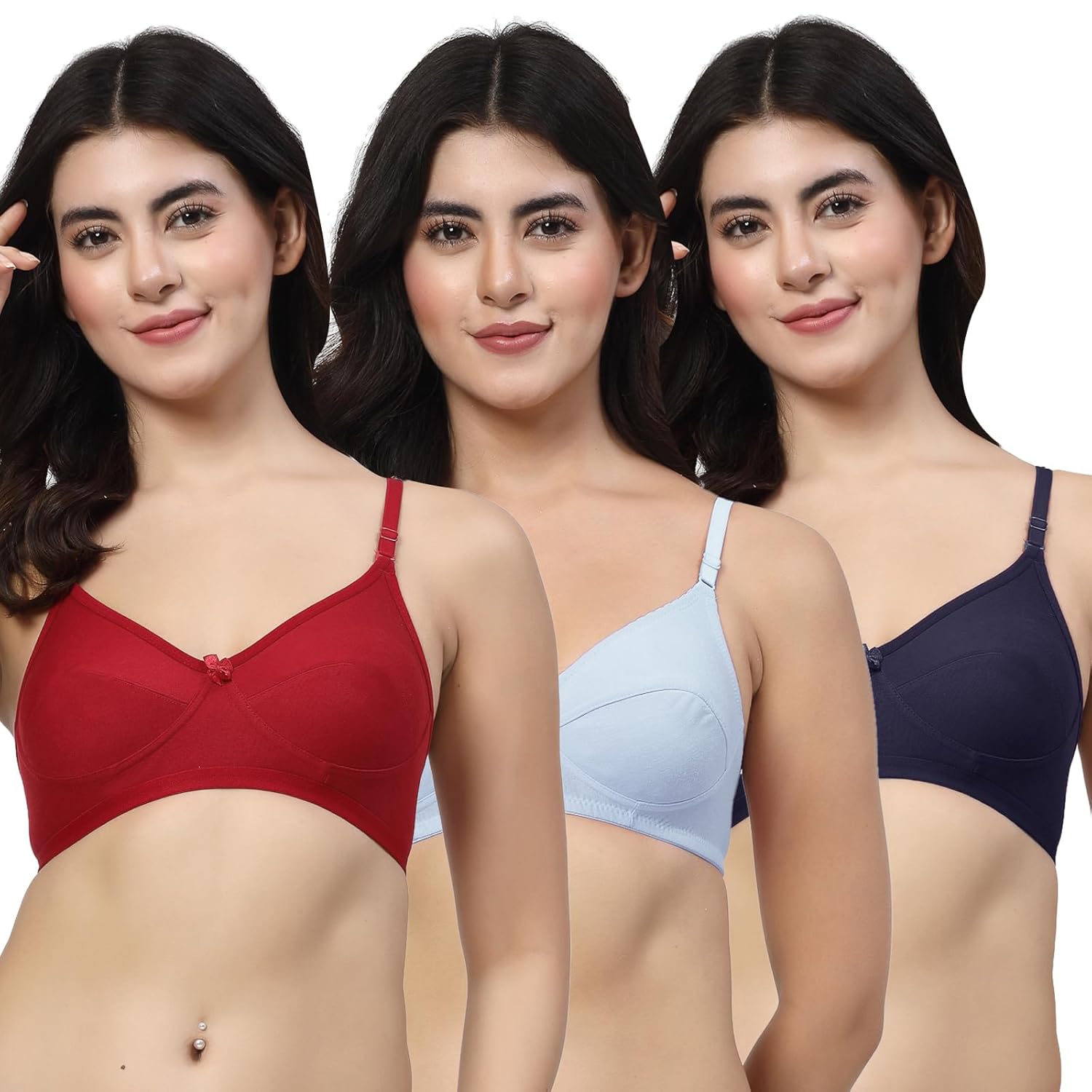 Lily Carrot, Black, Cream Wirefree Seamed Non Padded Everyday Bra Lily Carrot, Black, Cream Wirefree Seamed Non Padded Everyday Bra