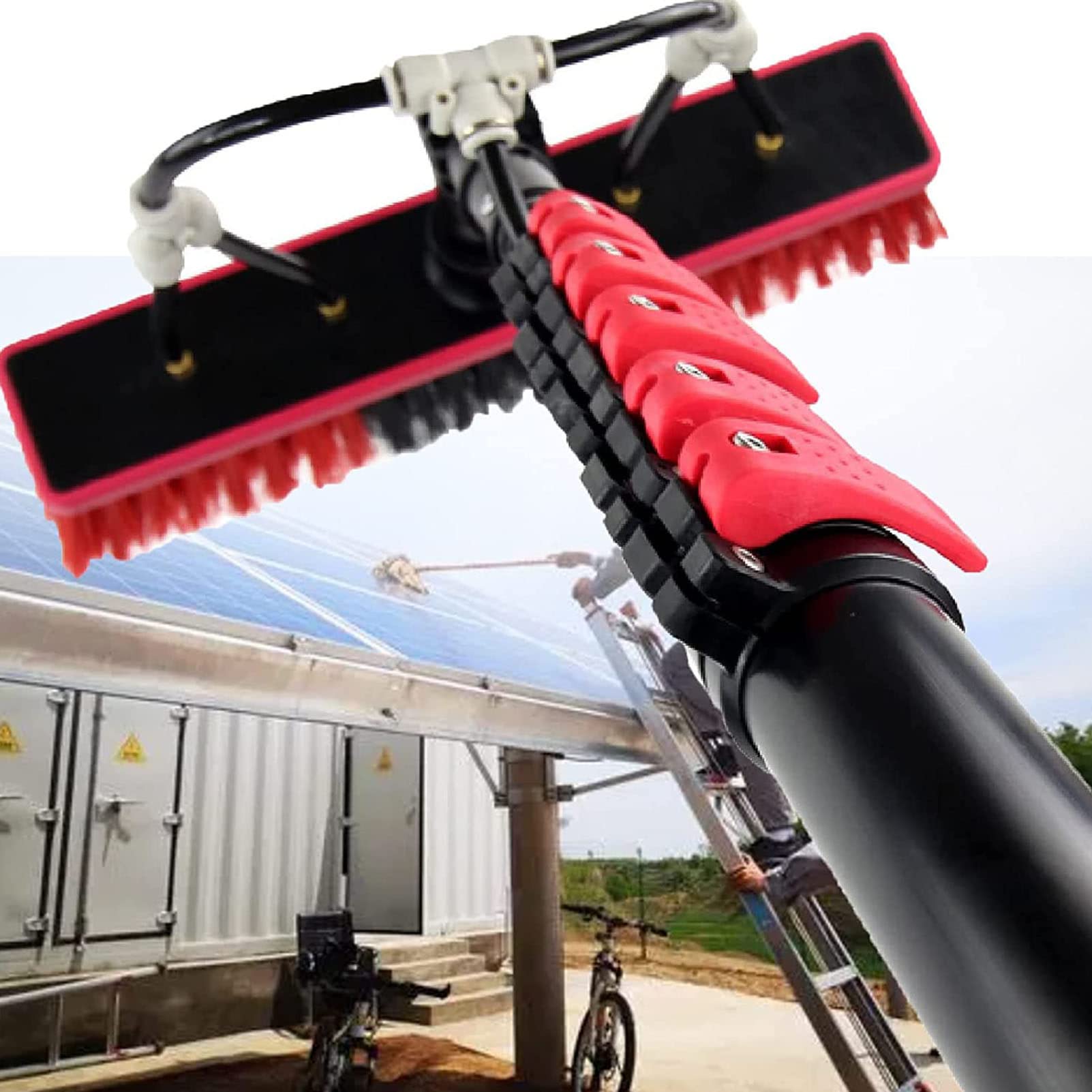 WXPGFEQ Adjustable Window Cleaning Pole KitWater Fed Brush for StreakFree Shine on & Solar Panels Effortless Cleaning Professional Grade Extended Reach Equipment