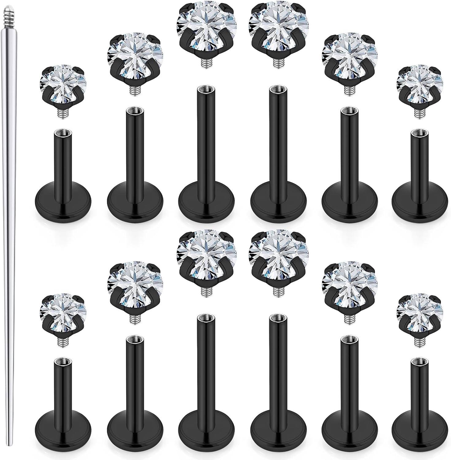 18G 16G 14G Lip Labret Nose Rings Studs Flat Back Earrings Internally Threaded Surgical Steel Snake Bites Lip Ring Cartilage Tragus Helix Conch Earring Stud 6mm 7mm 8mm Black