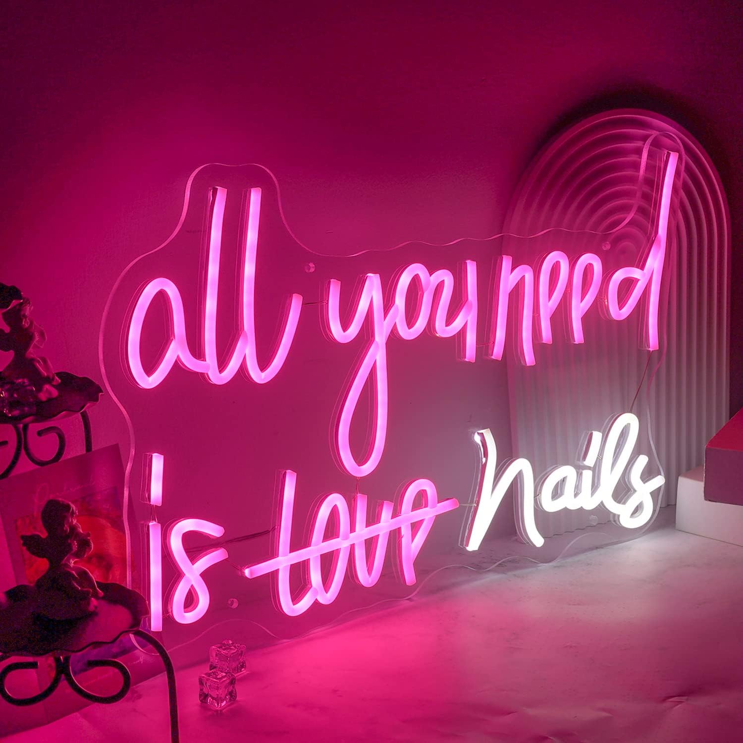 All You Need is Love Nails Neon Signs for Bedroom Wall Decor,Dimmable Neon Light Sign for Wedding Events, Bedroom, Birthday Party