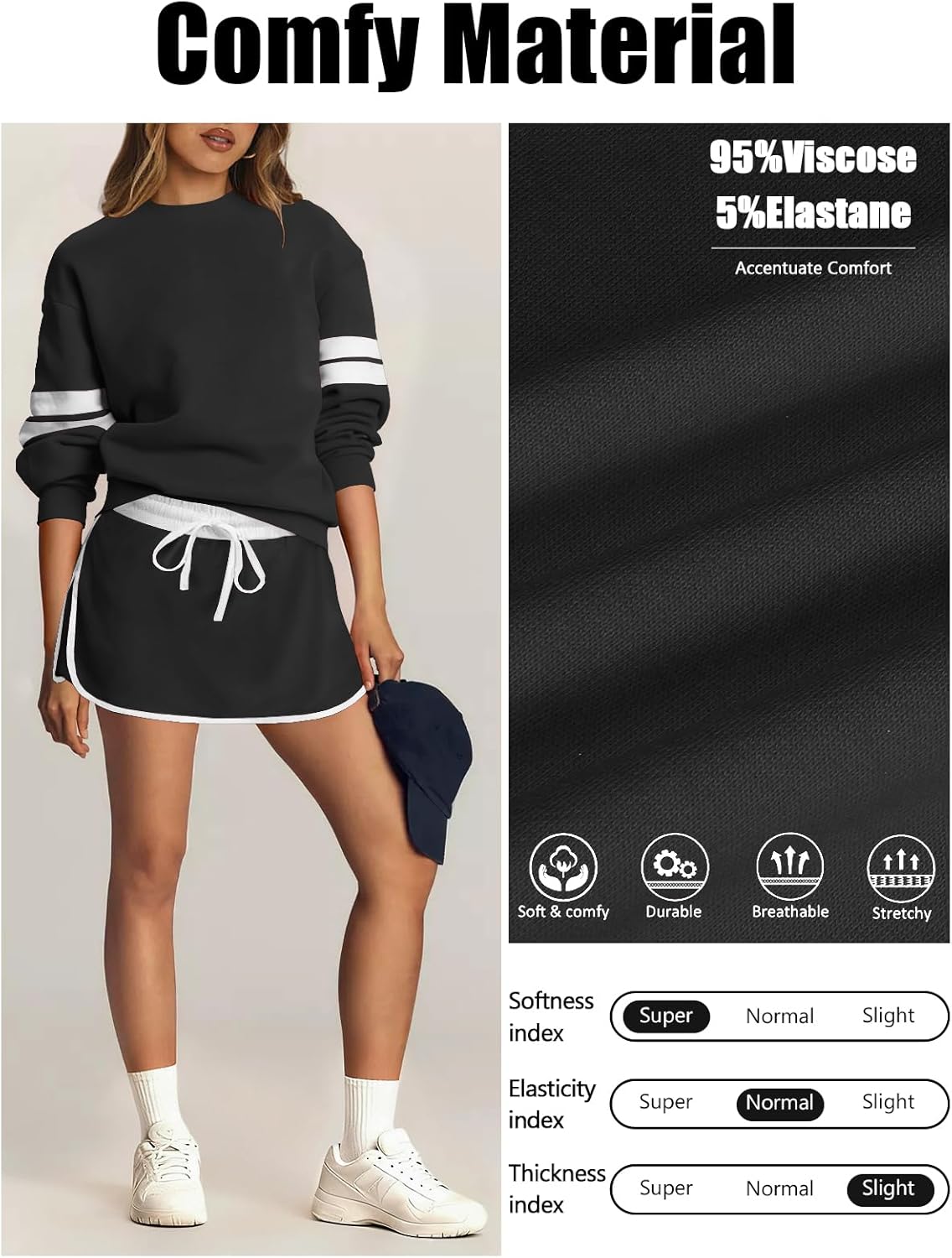 Women's Striped Sweatsuits 2 Piece Set Crewneck Sweatshirt Skort Sets Fall Athletic Tennis Golf Matching Outfits - Image 4