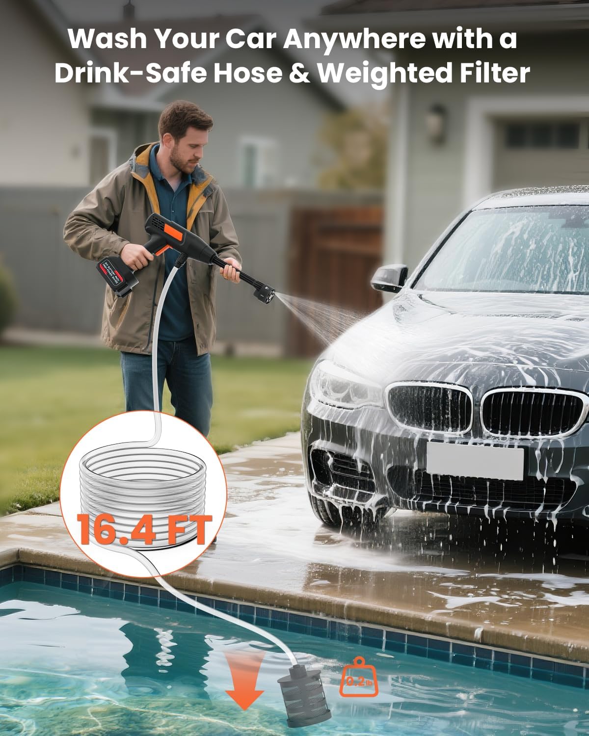Cordless Pressure Washer Battery Powered 1100PSI Portable Power Washer Gun with 6-in-1 Nozzle & Foam Cannon, 21V 3.0Ah Electric Handheld High Pressure Cleaning for Car Patio - Image 5