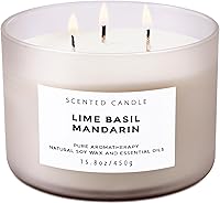 Vista 1 de Vela de soja perfumada de albahaca y mandarina, tarro grande de 3 mechas, 15.8 onzas, vela de aromaterapia de combustión limpia para aliviar