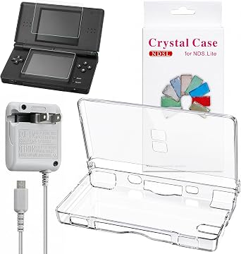 3-in-1 Accessories Kit for NDS Lite Case - Ultra Clear Crystal Transparent Hard Shell Case Cover with Power Charger and Screen Protector Compatible with Nintendo DS Lite NDSL
