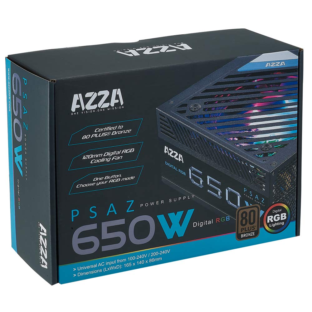 Azza ARGB - Alimentatore PC da 650 W, 2 x PCIe AD-Z650 (Digital RGB)