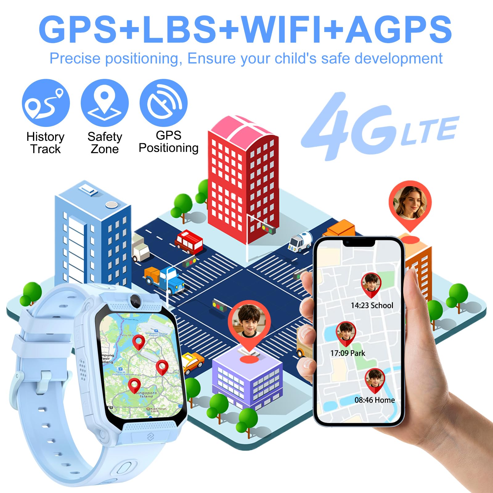 clleylise Reloj Inteligente Niño/Niña - Smartwatch para Niños GPS Llamada Vídeo Bidireccional SOS, Modo Clase, Podómetro Calculadora, Smartwatch Niña Niño con Juegos Educativos Descargables