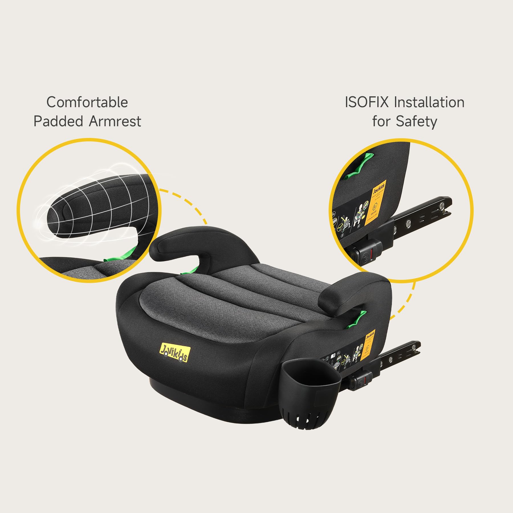 Jovikids i-Size Booster Car Seat, 125-150cm Highback Toddler Booster Seat with ISOFIX, ECE R129 Approved, Seat Belt Guide, Lightweight & Portable, Removable Machine Washable Cover - Black — view 6