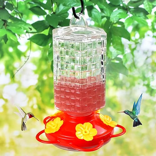 JALAMWANG Comedero para colibríes de 15 onzas, comedero de vidrio para colibríes para colgar al aire libre, 5 estaciones de alimentación a prueba de
