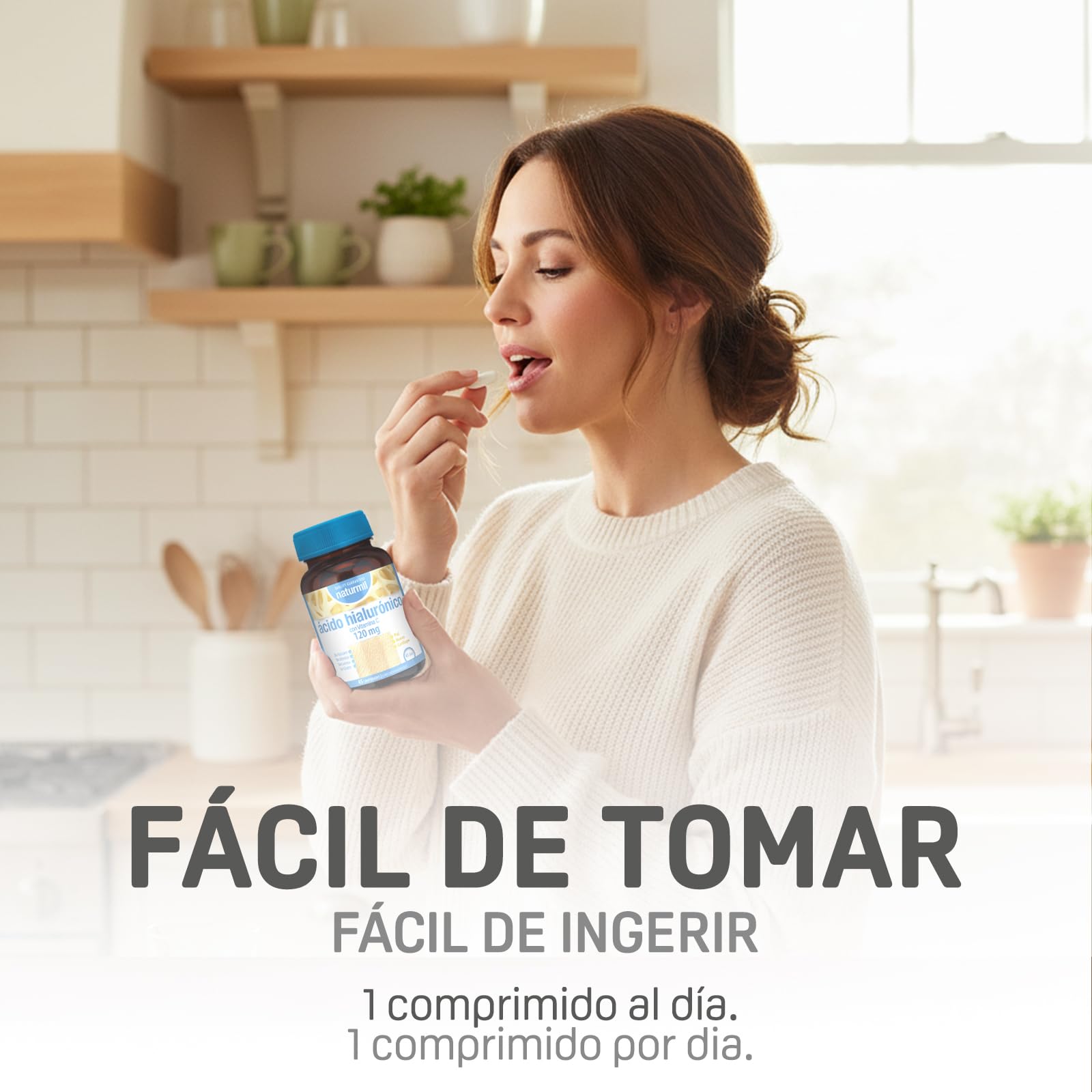 Ácido Hialurónico 120 mg con Vitamina C - Hidratación y Elasticidad de la Piel - Apoyo a Cartílagos y Huesos - 45 Comprimidos 1 al día - DietMed - Naturmil