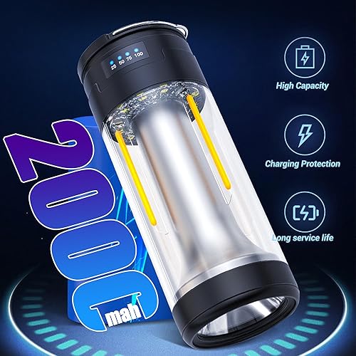 Miniatura 7 de Linterna de campamento recargable, linterna de luz de campamento con magnético, banco de energía, modo de luz SOS blancocálidorojo para emergencias,