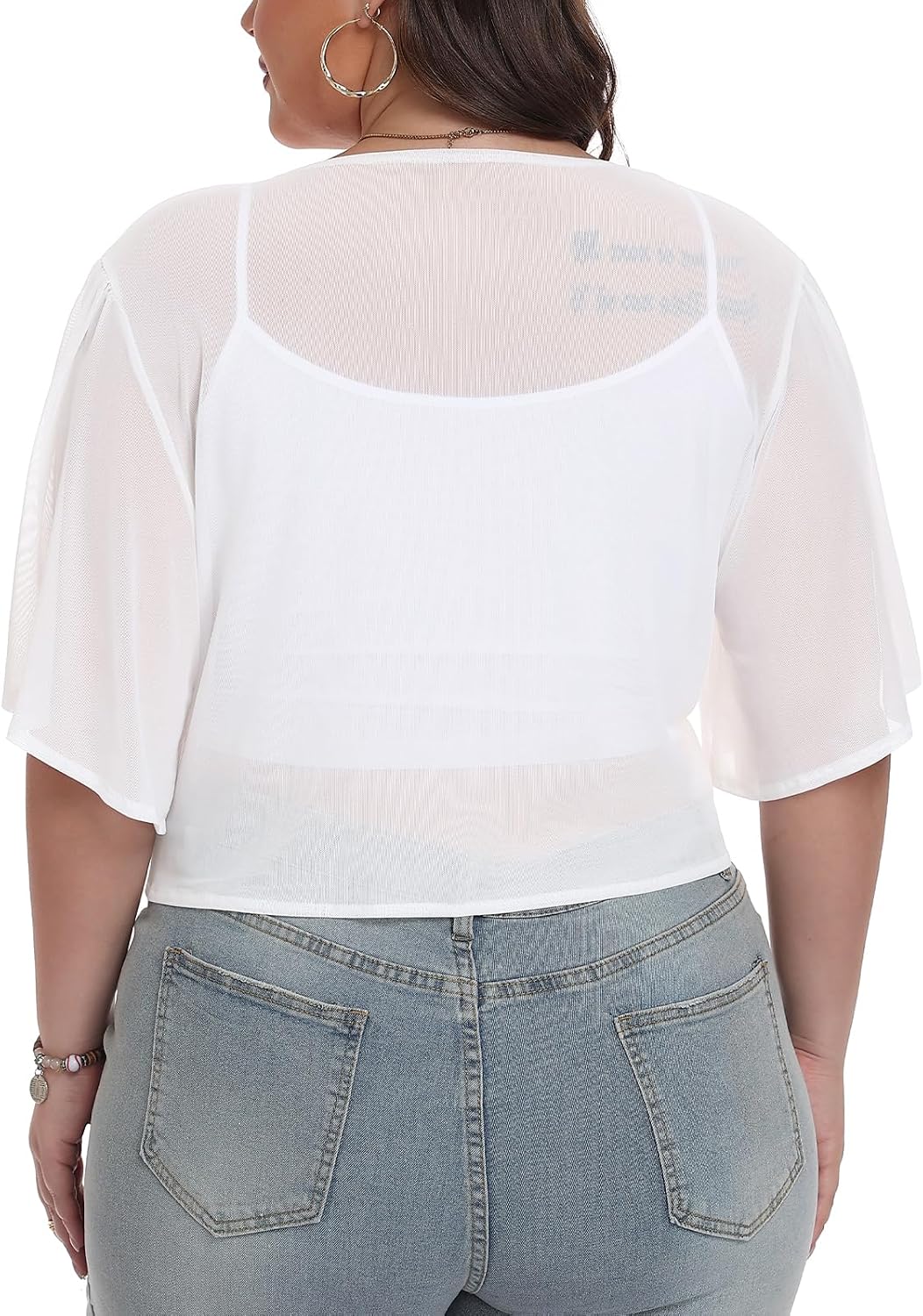 Plus Size Sheer Mesh Bolero Shrugs for Women Ruffled Short Sleeve Open Front Cropped Cardigans