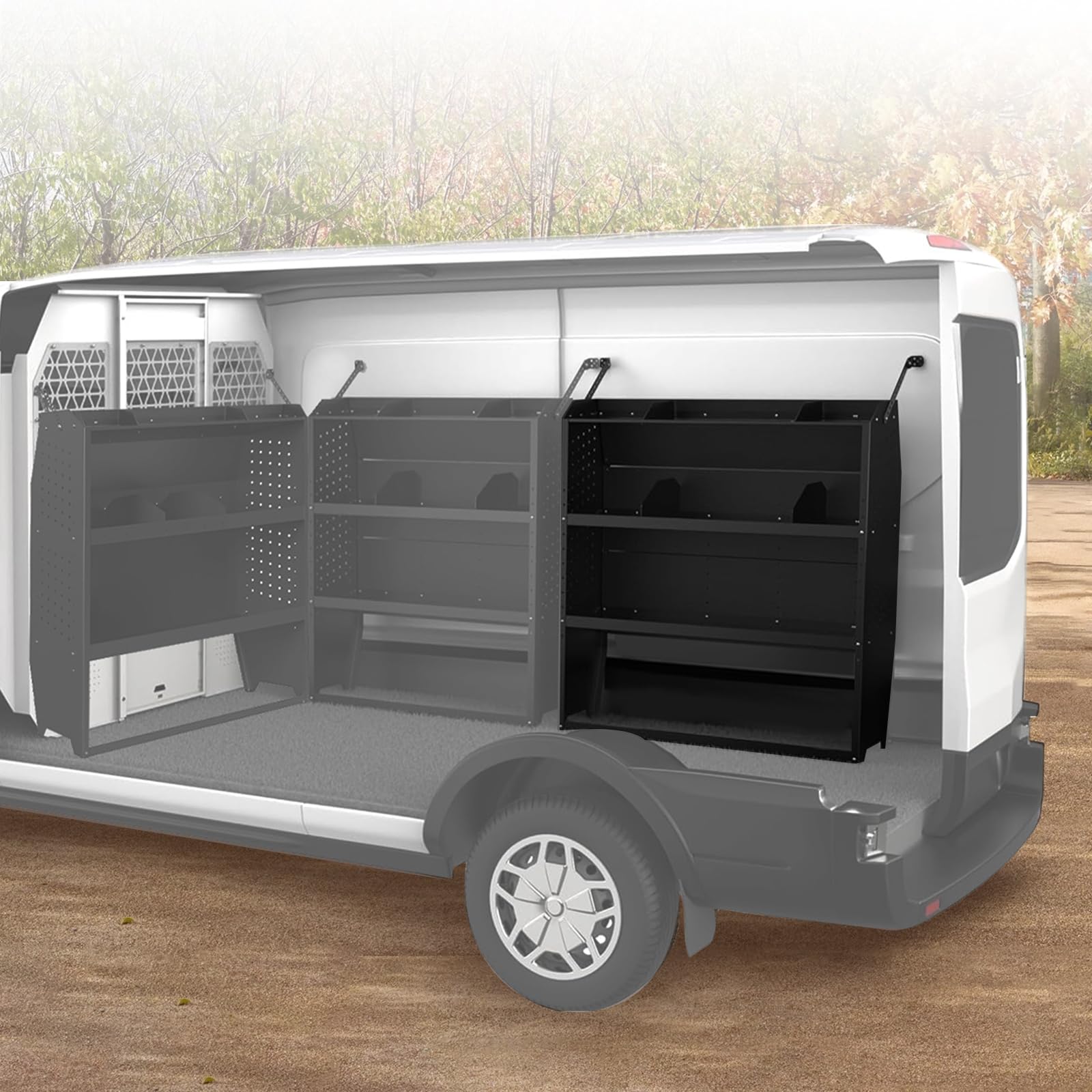 EONECROSS Black Steel Cargo Van Shelving, 52' W x 43' H x 13' D