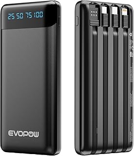 モバイルバッテリー 20000mAh 4本ケーブル内蔵 5台同時充電 携帯バッテリー スマホ充電器 懐中電灯 LCD残量表示 軽量 小型 大容量 持ち運び便利 携帯充電器 iOS/Android 全機種対応 安全安心 スマホ 充電器 コンパクト...