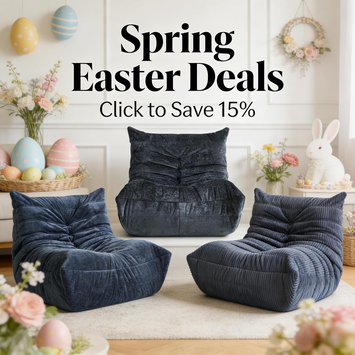 Bean Bag Chairs for Adults, Fireside Chair Bean Bag Lounger with Memory Foam Filled, Bean Bag Sofa for Living Room, Dorms, Apartments, Reading Corner(Blue Grey Plush)