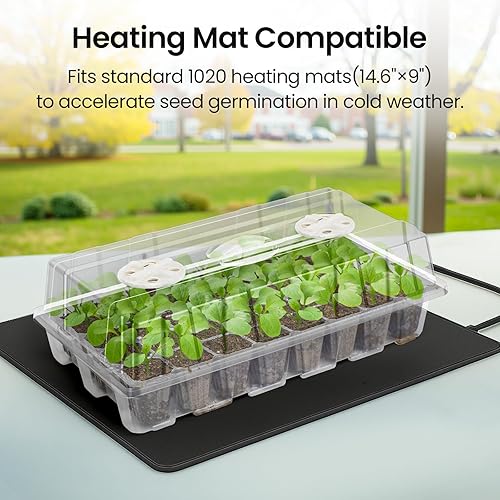 Miniatura 19 de Bonviee Paquete de 10 bandejas de inicio de semillas con tapa elevada, kit de bandejas de inicio de semillas gruesas de 120 celdas con ventilación