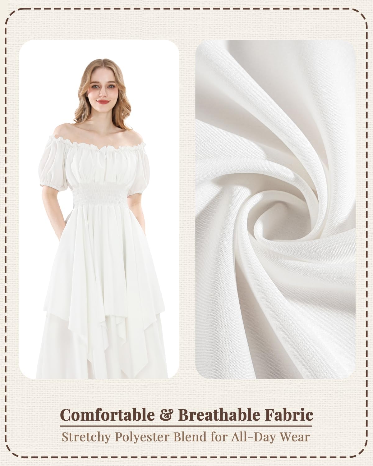 NSPSTT Renaissance Dress Women with Corset White Off Shoulder Gothic Medieval Costume 2-Piece Set for Ren Faire - Image 5