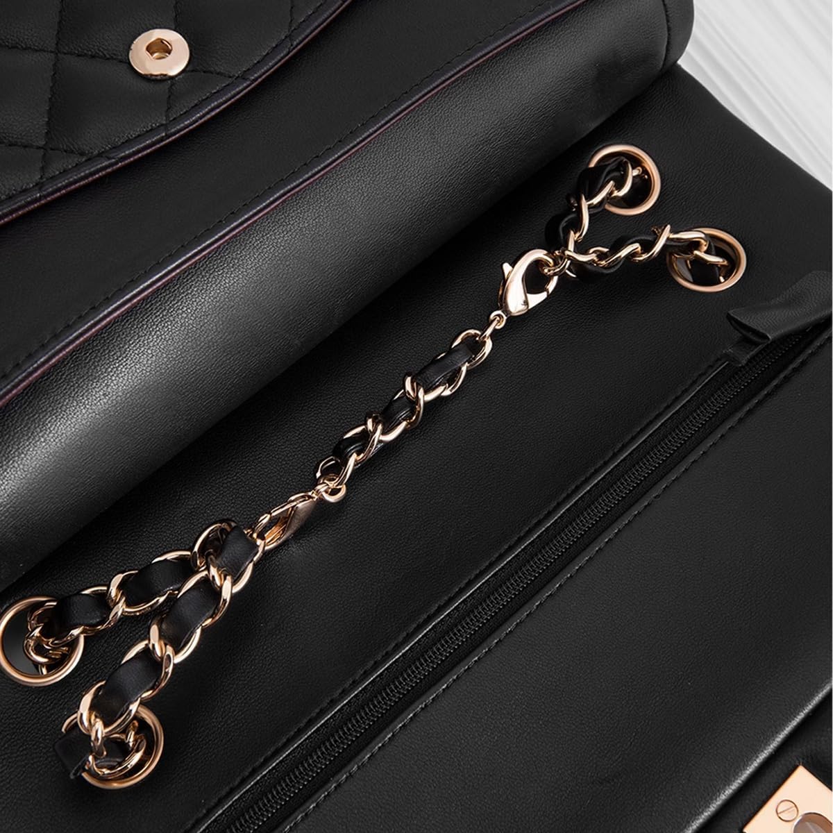 jiesinlov Bag Chain Adjustment Buckles Shorten Length of The Bag Straps for CF(Silver Black Leather)