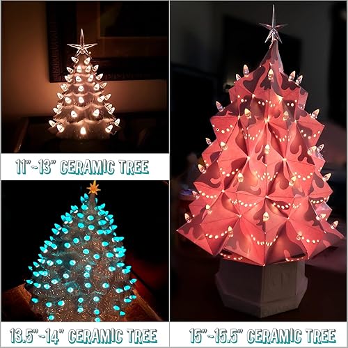 Miniatura 34 de Luces de repuesto de cerámica para árbol de Navidad, adornos de luz multicolor mediana para árbol de cerámica (117 bombillas + 5 estrellas superior)
