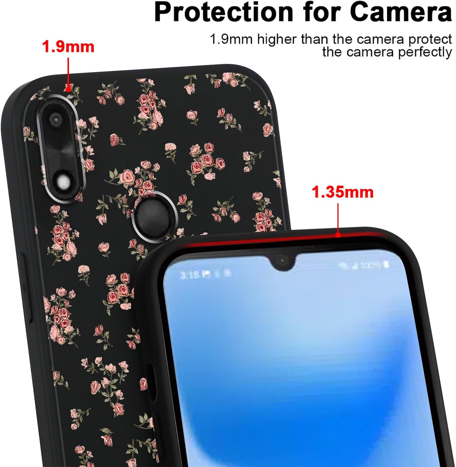 Cute Pink Floral Phone Case for Gabb Phone 4 6.1",Pretty Flower Print Cartoon Pattern Aesthetic Design Cases Soft Silicone TPU Slim Shockproof Protective Bumper Black Phone Cover image 3