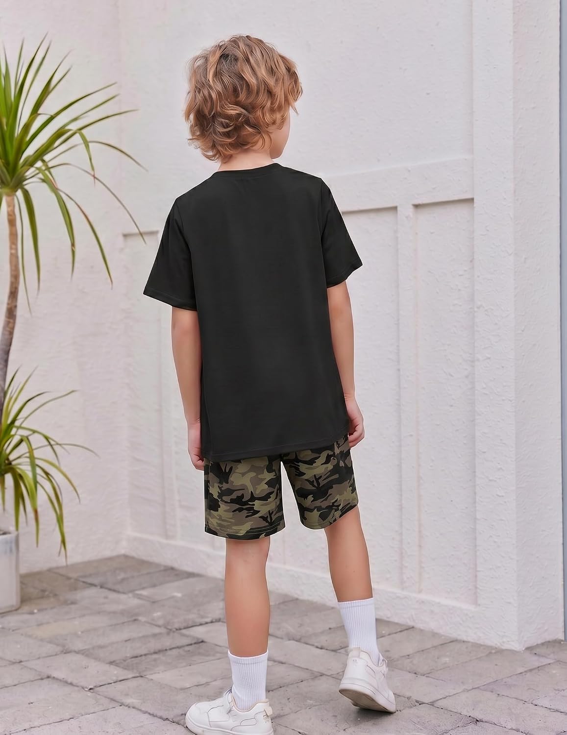 Arshiner Boy's Textured Button Up Shirt and Shorts Set 2 Piece Summer Beach Outfit for 5~12 Years Kids