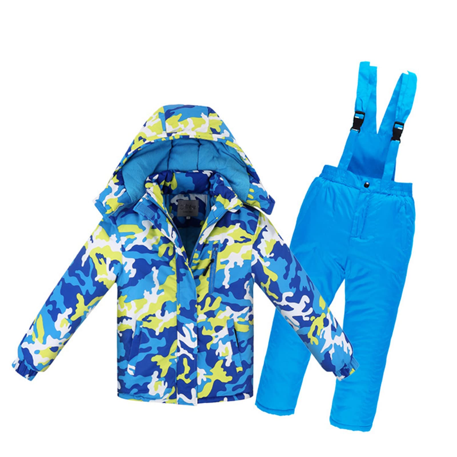Kinder Skianzug Winddichter Warmes Winteranzug Schneeoverall Daunenjacke Outdoor Wasserdicht Schneeanzug Langarm Dickere Jacke Atmungsaktiv Fellkragenkapuze