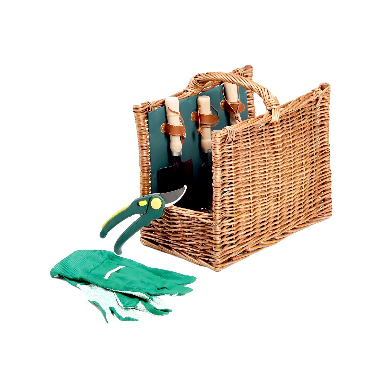 Avilia Set da Giardinaggio Ergonomico con Cesto in Vimini - Kit Completo di Attrezzi per Donna e Uomo, Accessori e Utensili Giardinaggio 35x22x29cm, Idea Regalo Perfetta