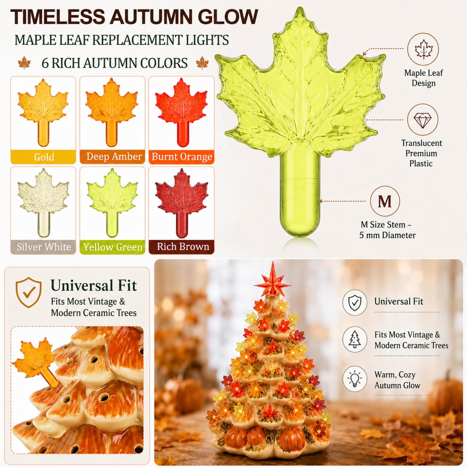 Gerrii 60pcs Fall Ceramic Tree Replacement Lights, Maple Leaf, 6 Color