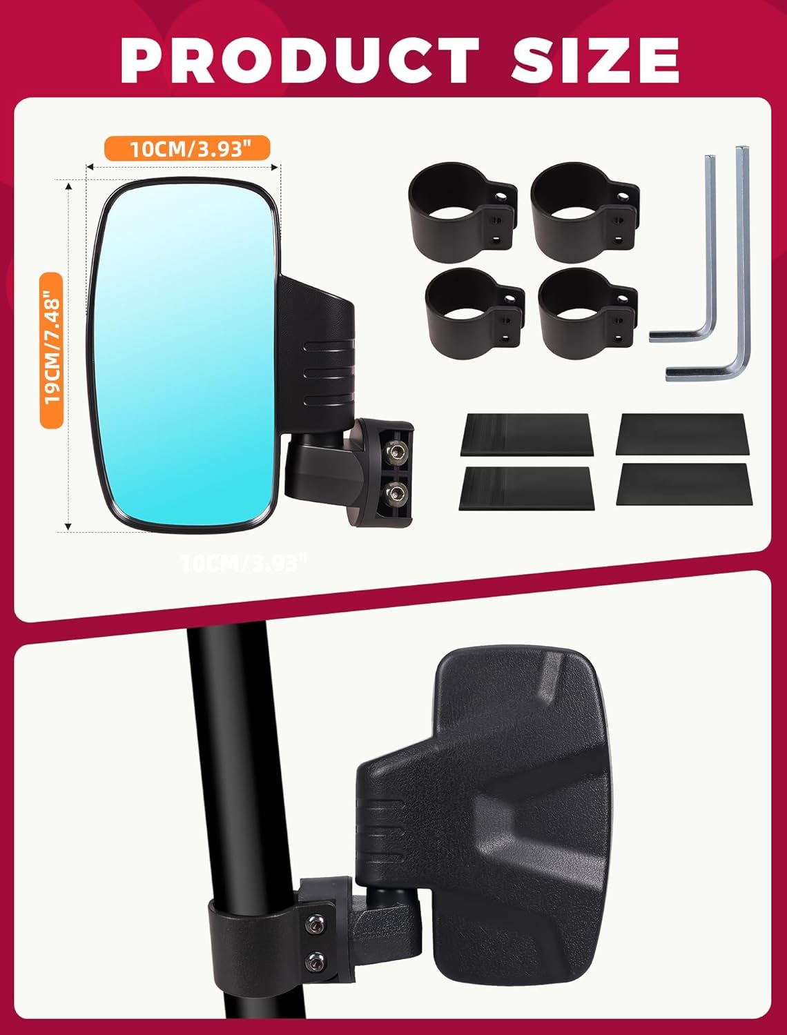 UTV RearView Mirror for 1.6-2.0" Roll Cage Polaris RZR/General Can Am X3 Commander Honda Pioneer/Talon Yamaha YXZ Rhino Wolverine Kawasaki Mule/Teryx Arctic Cat Prowler/Wildcat Hisun (Side Mirrors) - Image 5