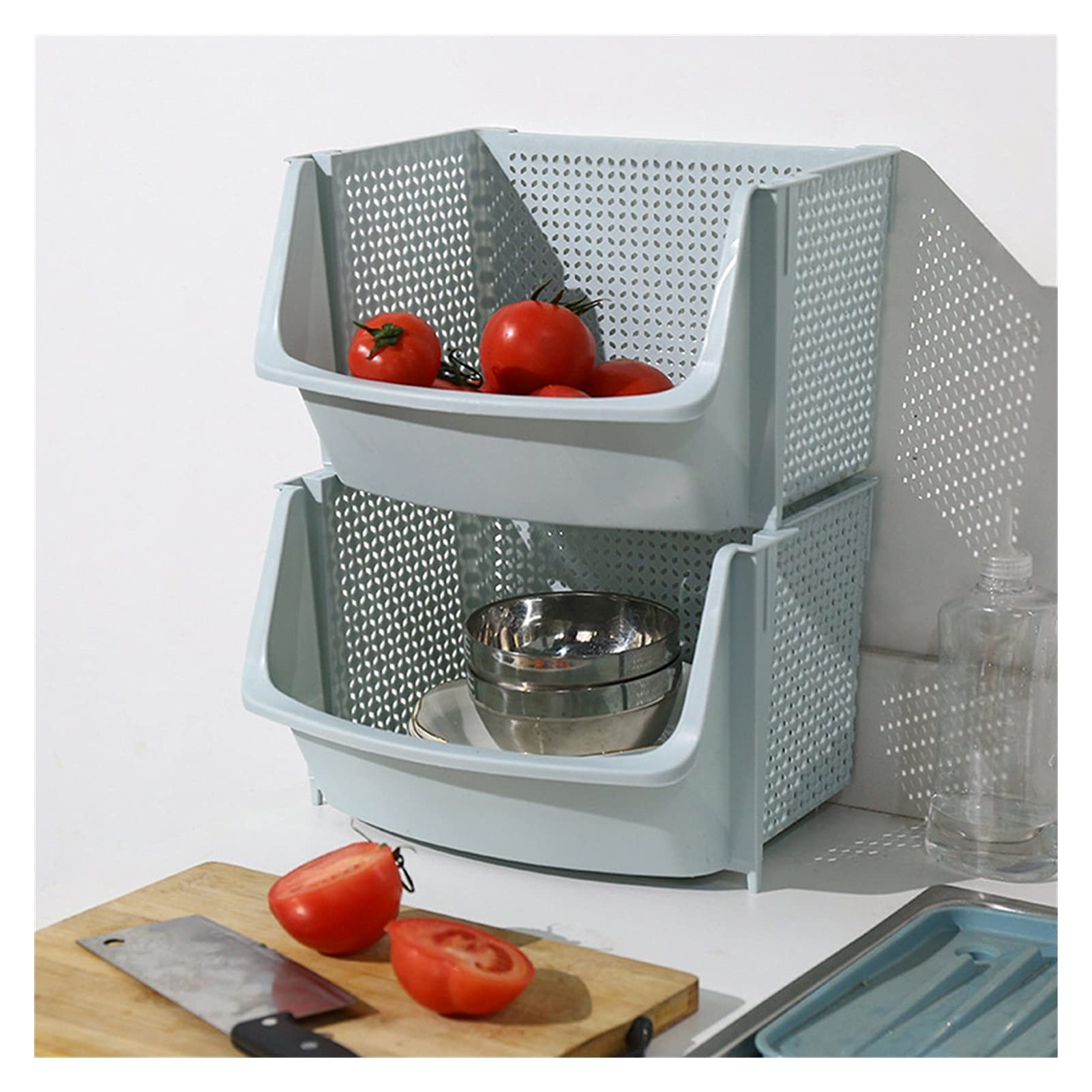 Cesta de colador Drenaje Cesta de cocina Almacenamiento Cesta de plástico Multifuncional Multifuncional Diseño hueco Verduras Racks de frutas Organizador apilable Cesta de colador de cocina