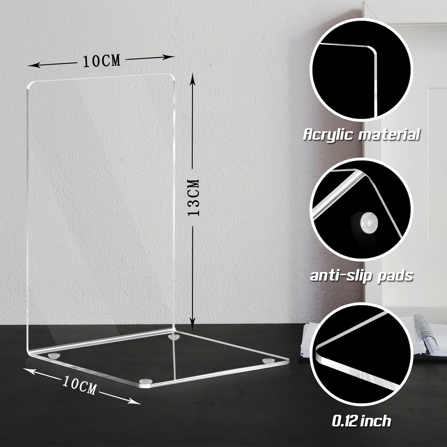 Supporto per libri in acrilico trasparente 6 pezzi con tappetini antiscivolo 13x10x10 cm