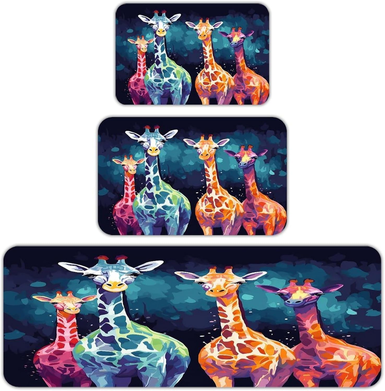 Colorful Giraffe Fans Lovers Kitchen Mat Set of 3 Waterproof Floor Mats Non-Slip Kitchen Rugs Premium Flannel Rug Heavy Duty Standing Mat for Kitchen Home Bathroom Laundry