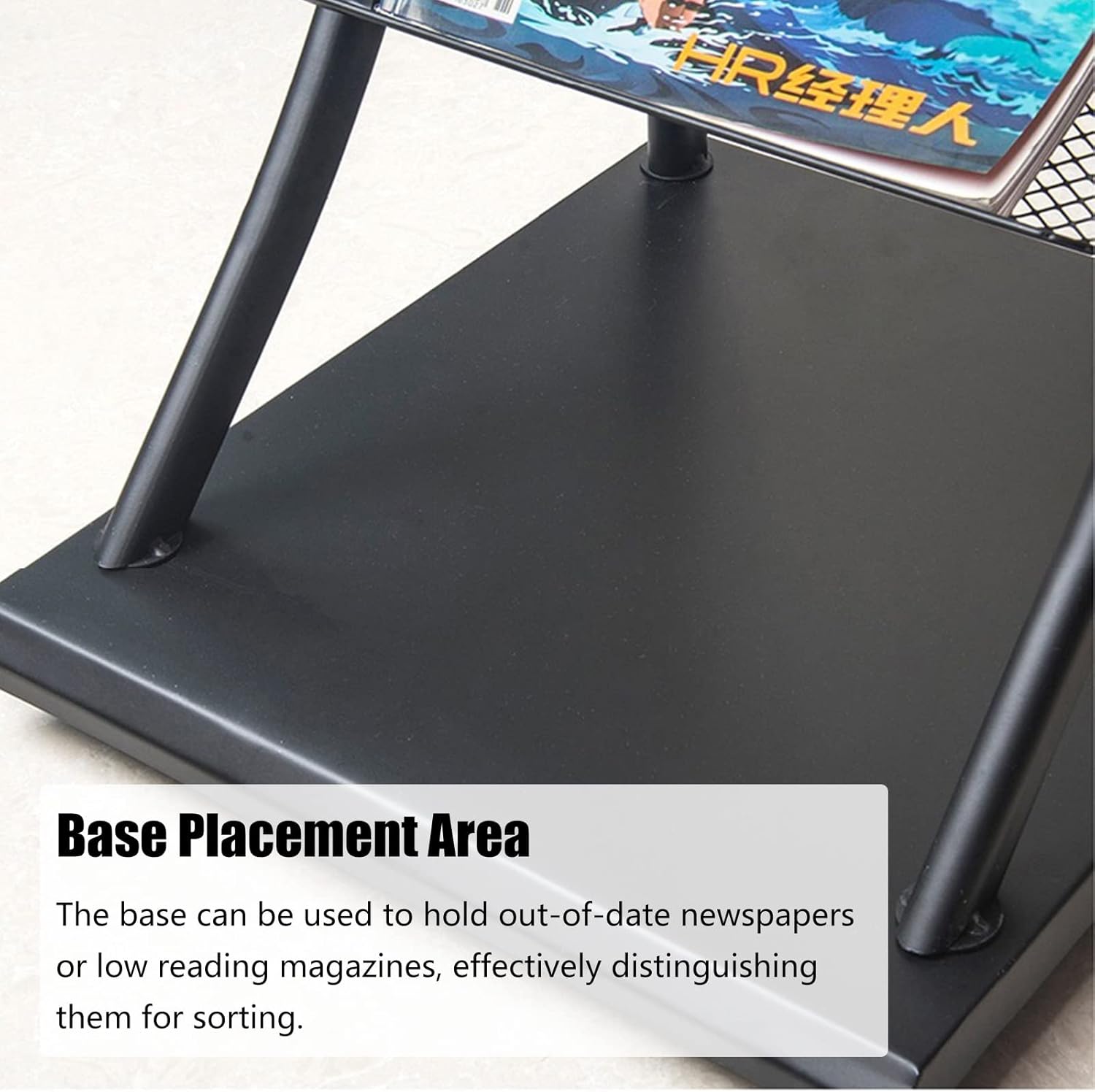 Metal Magazine Display Stand, Office Files Organizer Papers Literature Holder, Floor-Standing Storage Rack for Home Offices Newsstand Retail Shops, Black