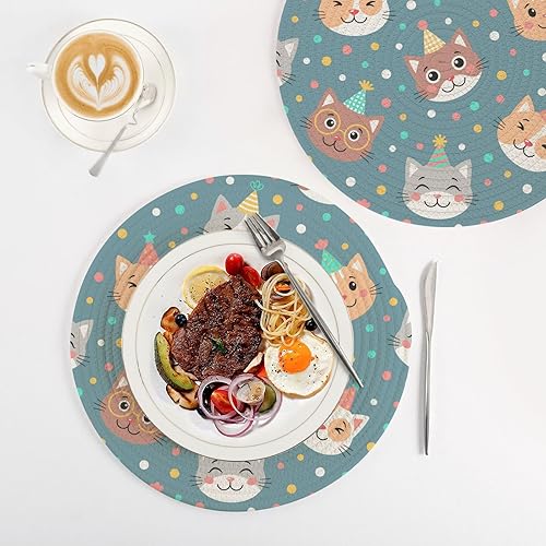 Miniatura 3 de 3 Pcs Trivet Mat Set Cute Funny Cats in Party Caps for Hot Dishes 15in Cotton Thread Weave Absorb Water Cooking Pad for Teapot Kitchen Counter Decor