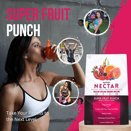 Miniatura 5 de Syntrax Paquete, 2 artículos Proteína aislada de suero de néctar en polvo - Sabor Super Fruit Punch - Sin gluten y sin lactosa - Mezcla de polvo de