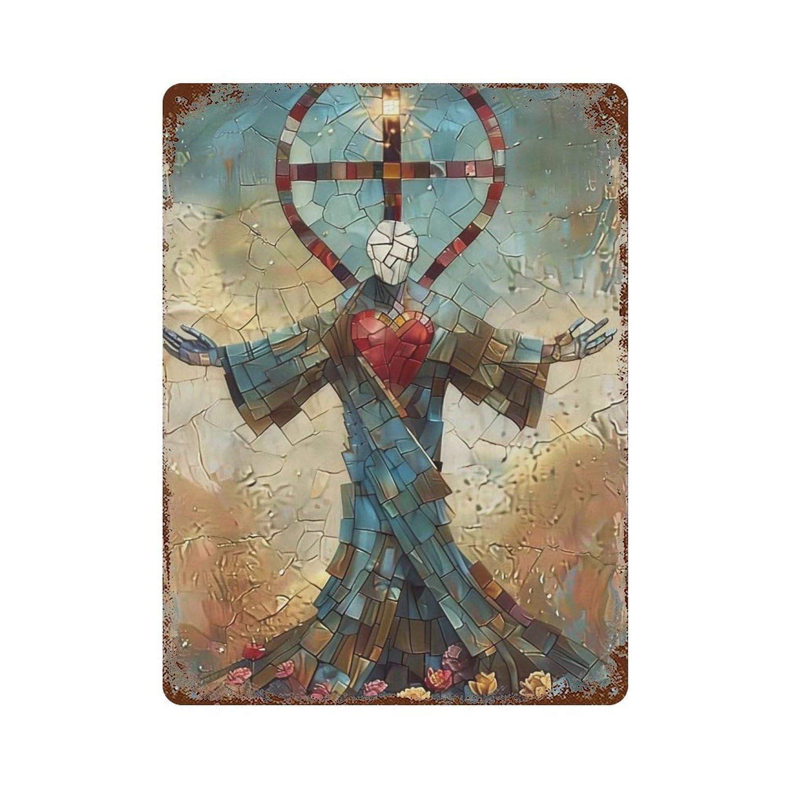 MGHTGRWE Surreal Suffering Christ 01 Poster Wall Art Iron Vintage Metal Tin Sign Modern Home Cofffee Club Art Bar Shop Decor 40x30cm