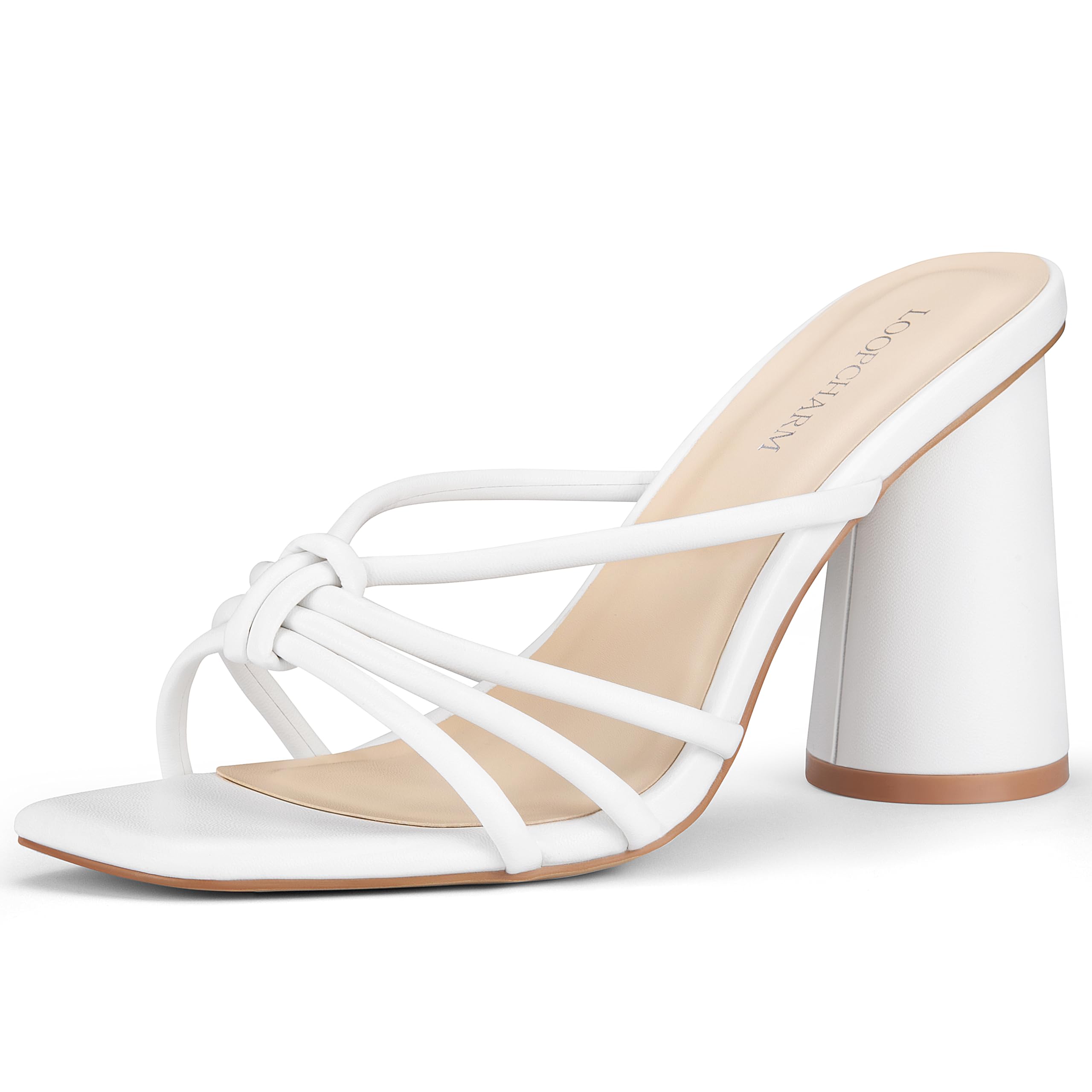 Women's Strappy Square Open Toe Slip On Block High Heels Sandals 3.5 Inch Mule Style Dress Shoes for Party Wedding