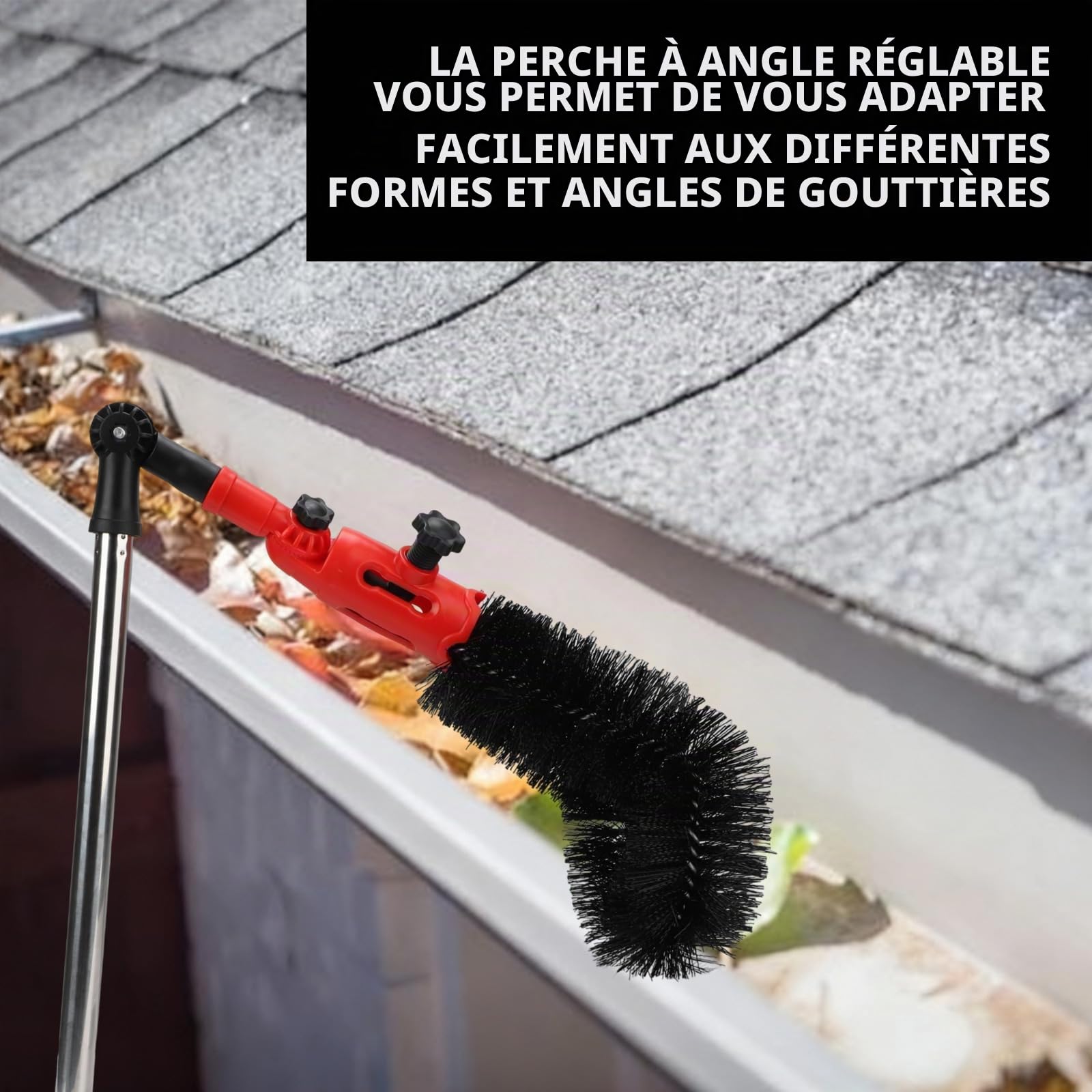 Kit d'outils de nettoyage de gouttière de 3,2 m, brosse de nettoyage télescopique, nettoyeur de poteau d'extension, pour enlever les feuilles, les débris et les toiles d'araignée des jardins