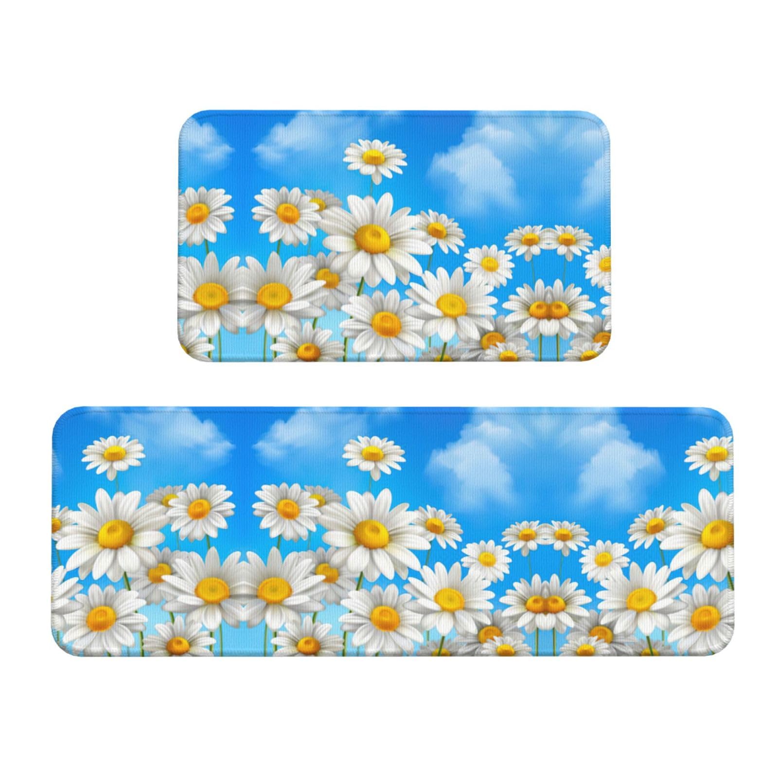Tapis de cuisine antidérapants EdWal lot de 2 marguerites imperméables
