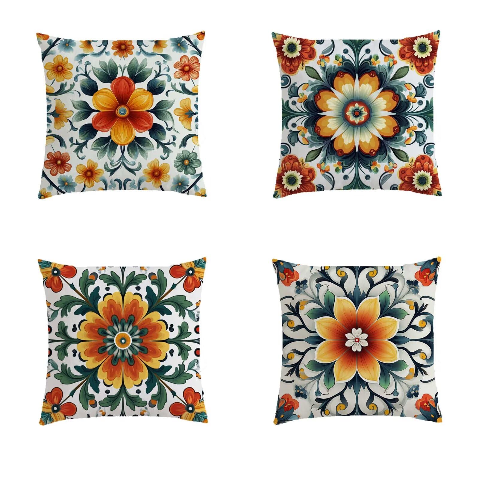 Housse de coussin salon de jardin exterieur bohème orange 80x80 pour vos soirées en terrasse