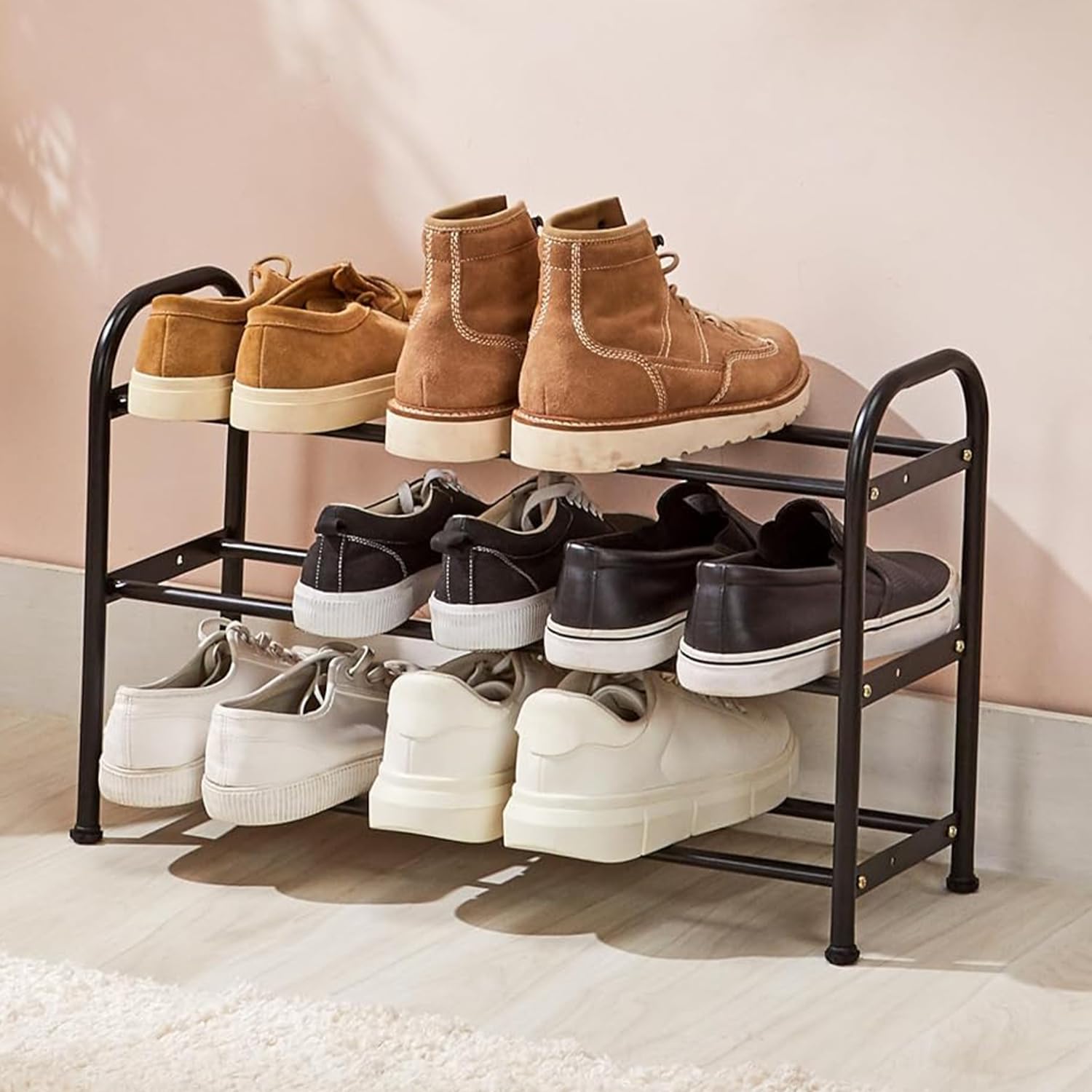 amazon basics-Shoe Rack - Adjustable for Kids/Adult Shoe Model - 3 layer (61.5W cm x 19D cm x 38.8H cm) BLACK-image-7