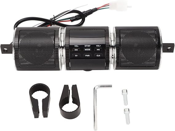 Septpenta Waterproof Bluetooth Motorcycle Stereo Speakers, Built in Installation Tool, Plug and Play, 10M Connections Distance, DC 12V Audio Sound System for 7/8 to 1.25 in Handlebars(Black)
