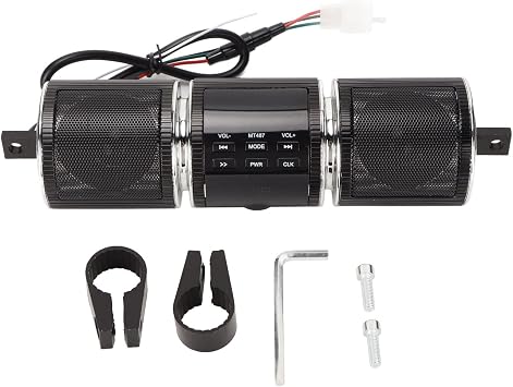 Septpenta Waterproof Bluetooth Motorcycle Stereo Speakers, Built in Installation Tool, Plug and Play, 10M Connections Distance, DC 12V Audio Sound System for 7/8 to 1.25 in Handlebars(Black)