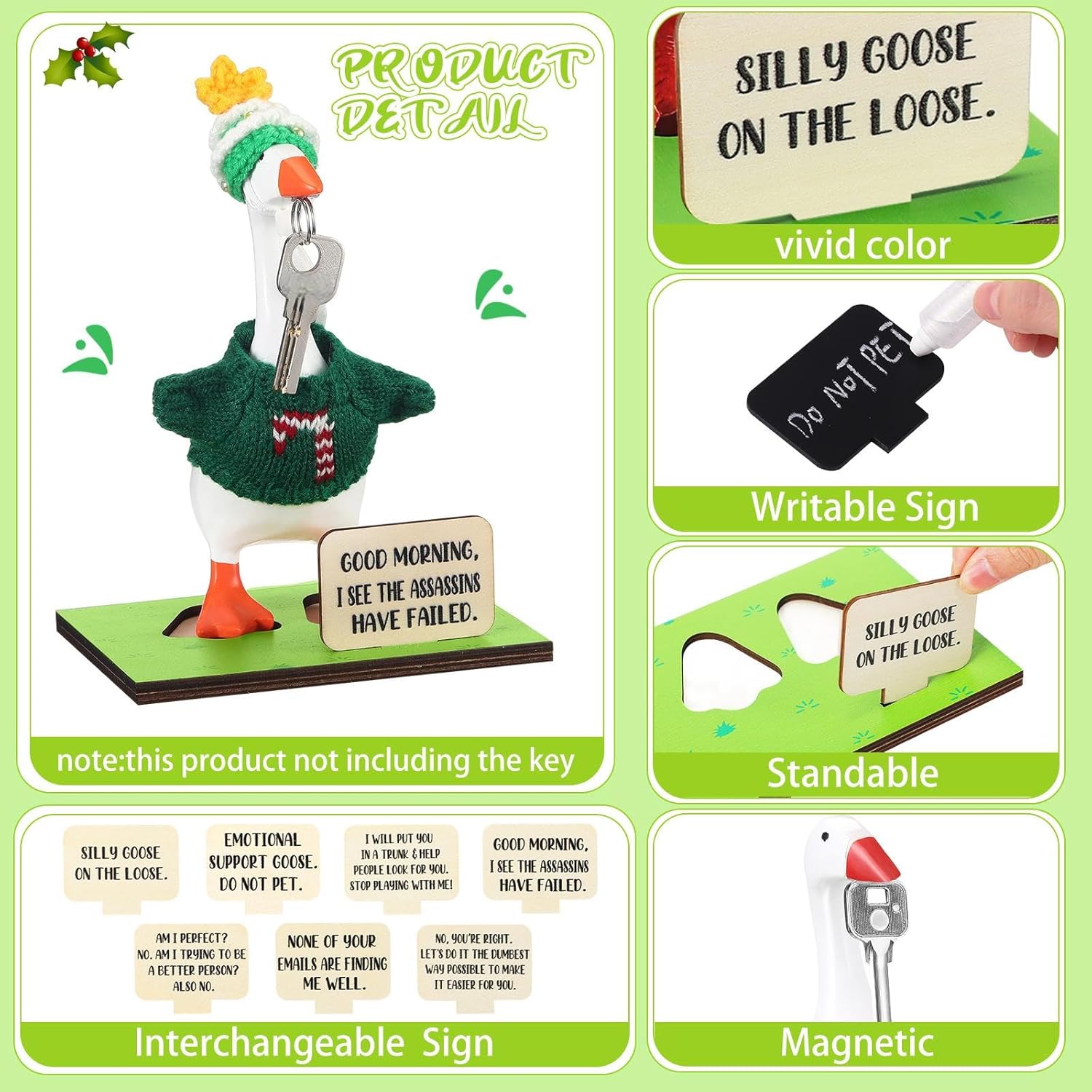 RattanView 23 Pcs Christmas Magnetic Resin Goose Statue Goose Outfits Mini Knitted Outfit Writable Interchangeable Sign Chalk for Apartment Housewarming Gift Office Table Desk Home Decor