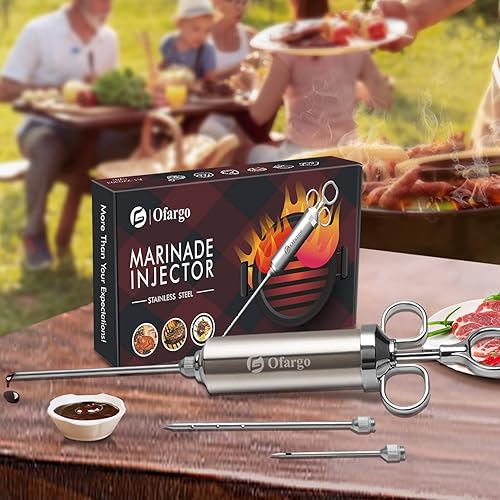 Miniatura 7 de Ofargo Inyector de carne, 3 agujas para ahumar carnes, carne de res, pavo jeringa inyectora de adobo de 2 onzas manual de usuario incluido (idioma