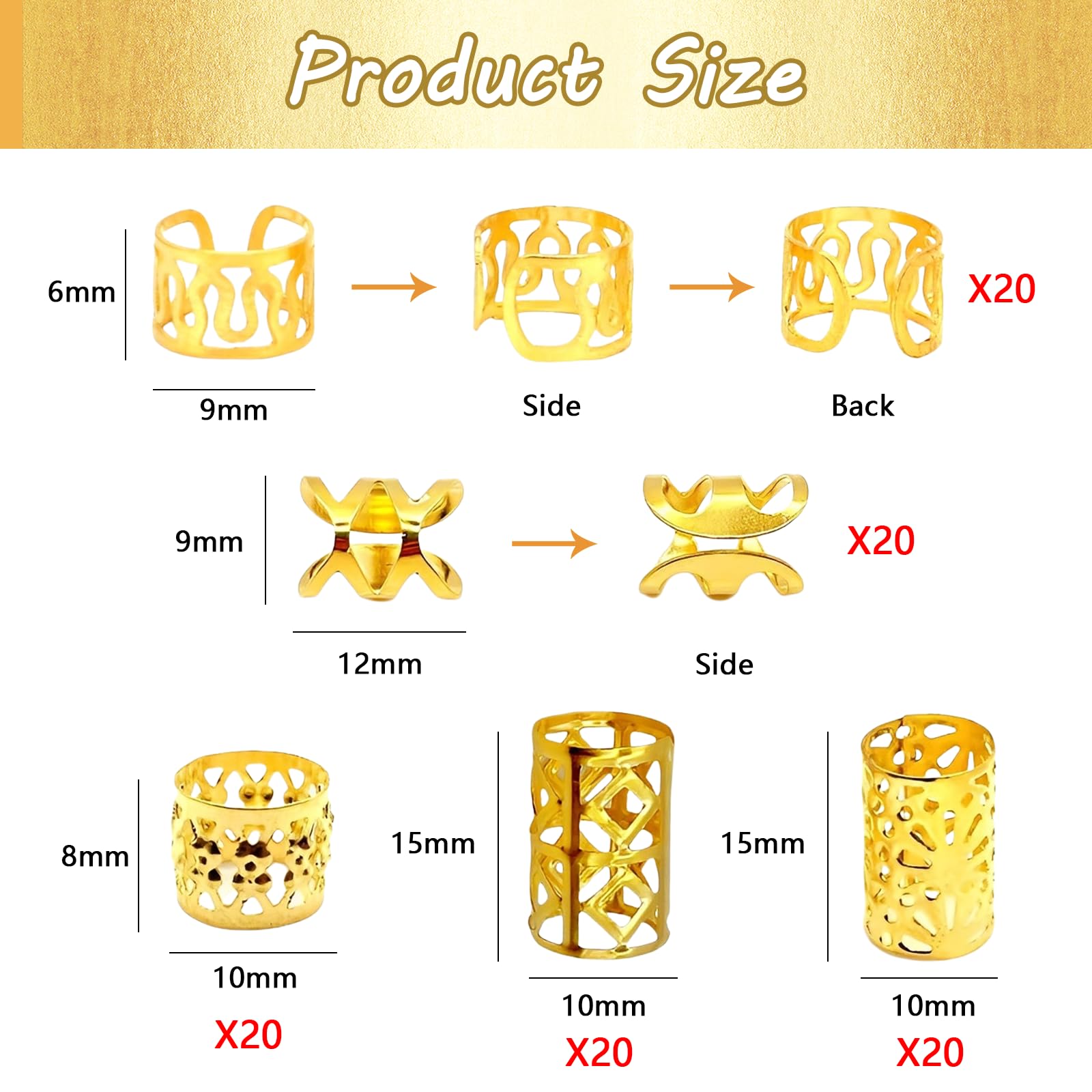80-teiliges Dreadlock-Schmuck Set – Verstellbare Metall-Clips In Gold & Silber Mit Box