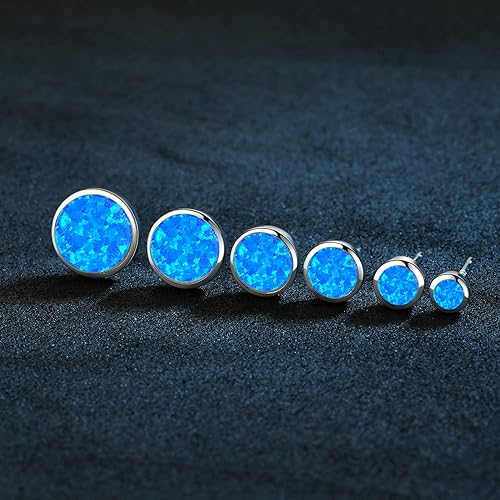 Miniatura 3 de White Gold Plated Sterling Silver Opal Stud Earrings 3mm-8mm Options, Simulated Opal Dot Studs Hypoallergenic Jewelry