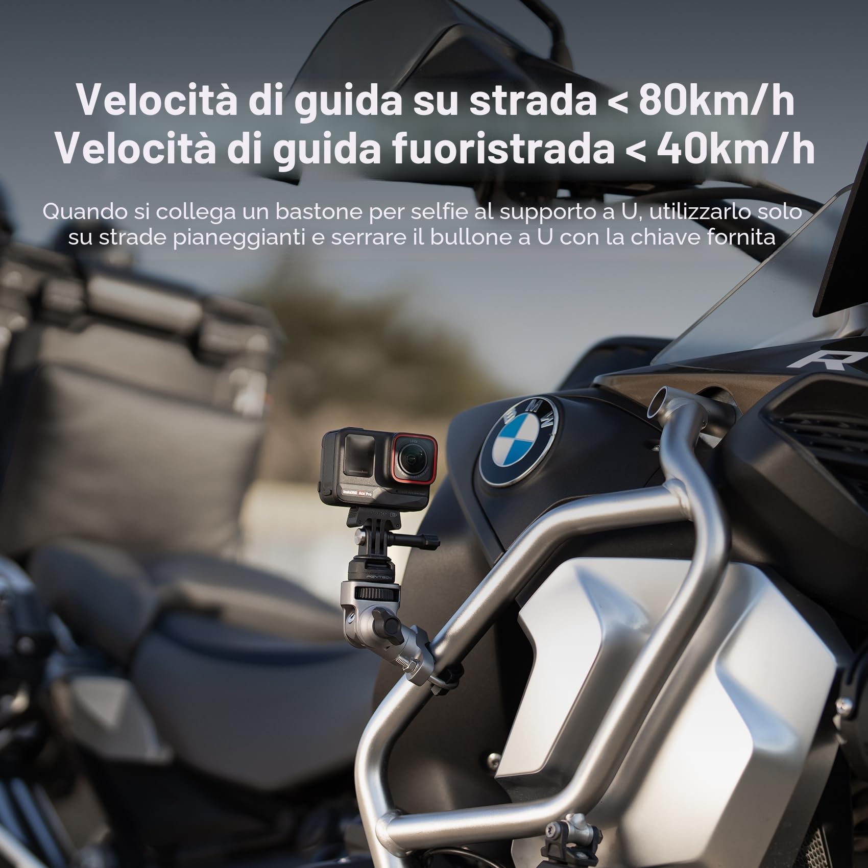 PGYTECH CapLock U-Bolt Montare Staffa in Lega di Alluminio per Insta360 Ace Pro 2/X5/X4, 2 Blocco Cuscino Montaggio Moto Bici con 1/4" Filettatura per Gopro, per DJI Osmo 360/Action/Pocket Accessori